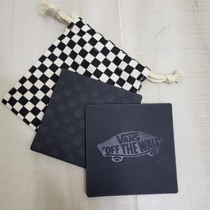 Vans Family Faux Leather Coasters Black Set of 2 with Checkered Bag NEW